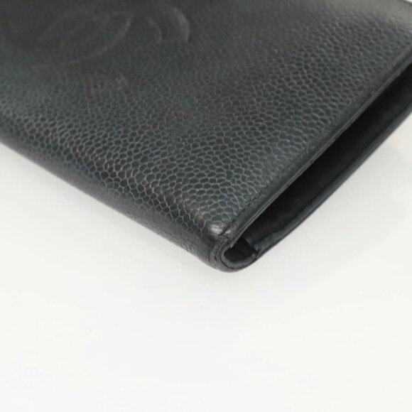 CHANEL COCO Mark Long Wallet Grained Calf Skin Navy Gold - Picture 13 of 16